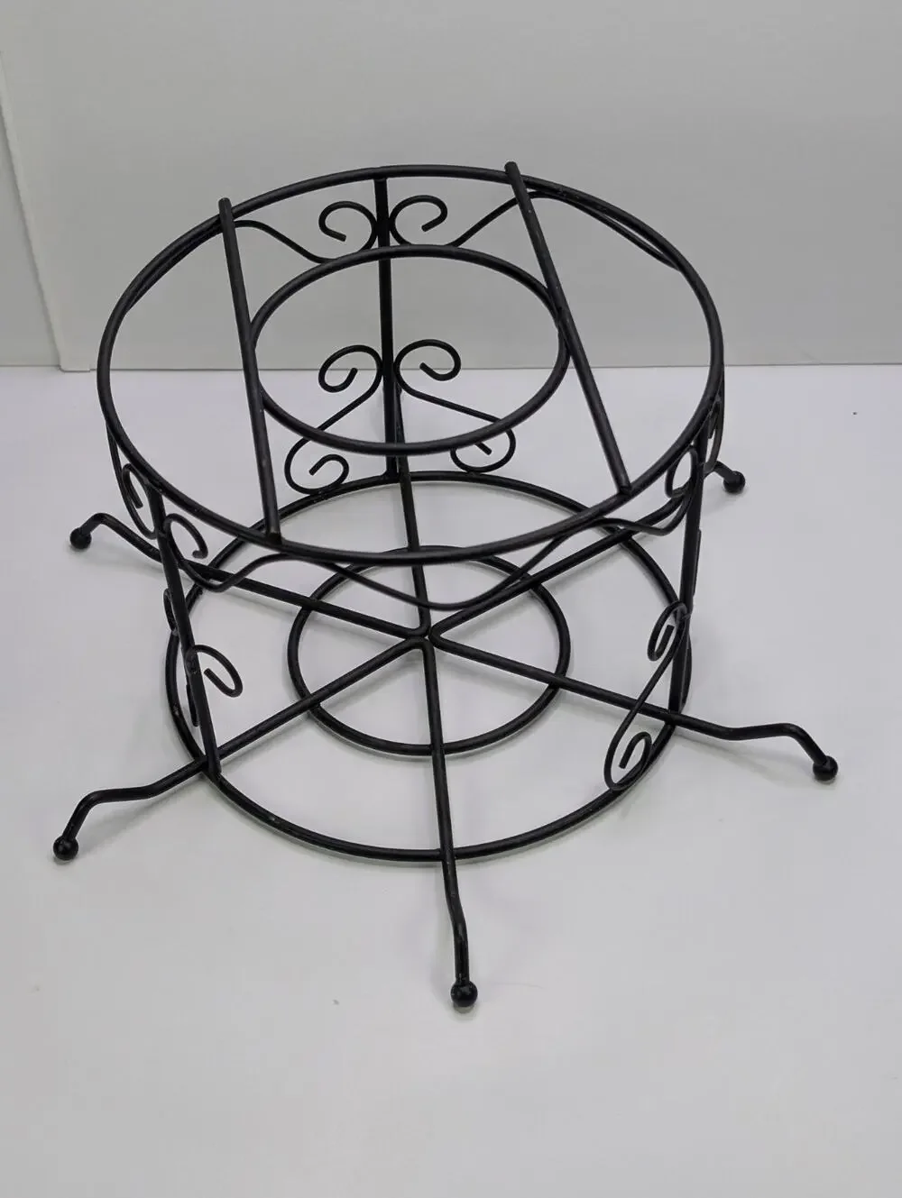Black Metal 2 Tier Serving Stand Bowl Plate Holder Scrollwork Tabletop Rack